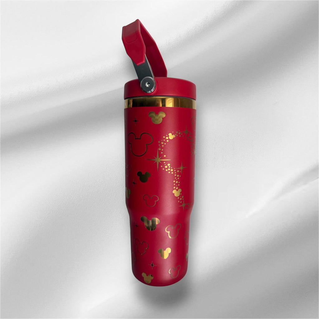 30z Disney Mickey Christmas  | Gold plated Laser Engraved Tumbler | Handle, Lid and Straw Included