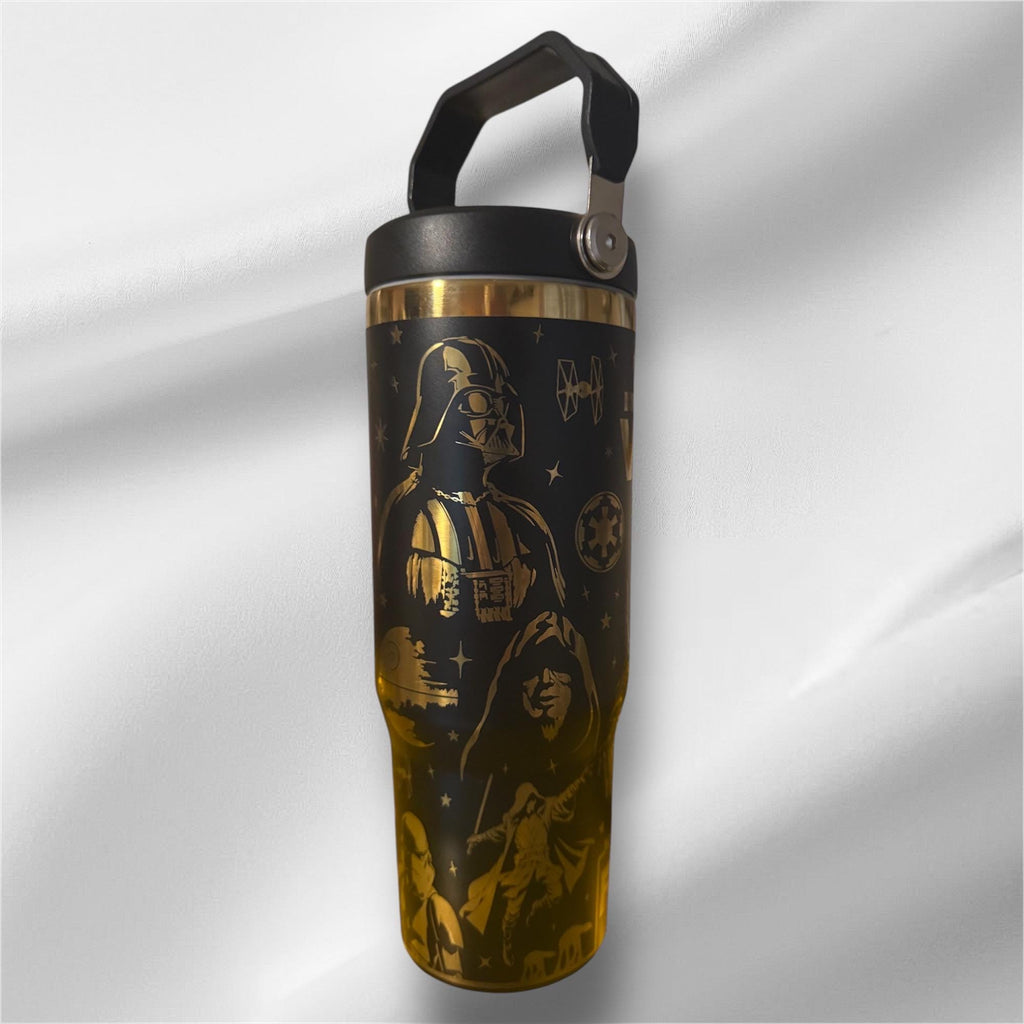 30z Rainbow Accent Star Wars Tumbler | Laser Engraved Tumbler | Handle, Lid and Straw Included   *Availble in gold plated too