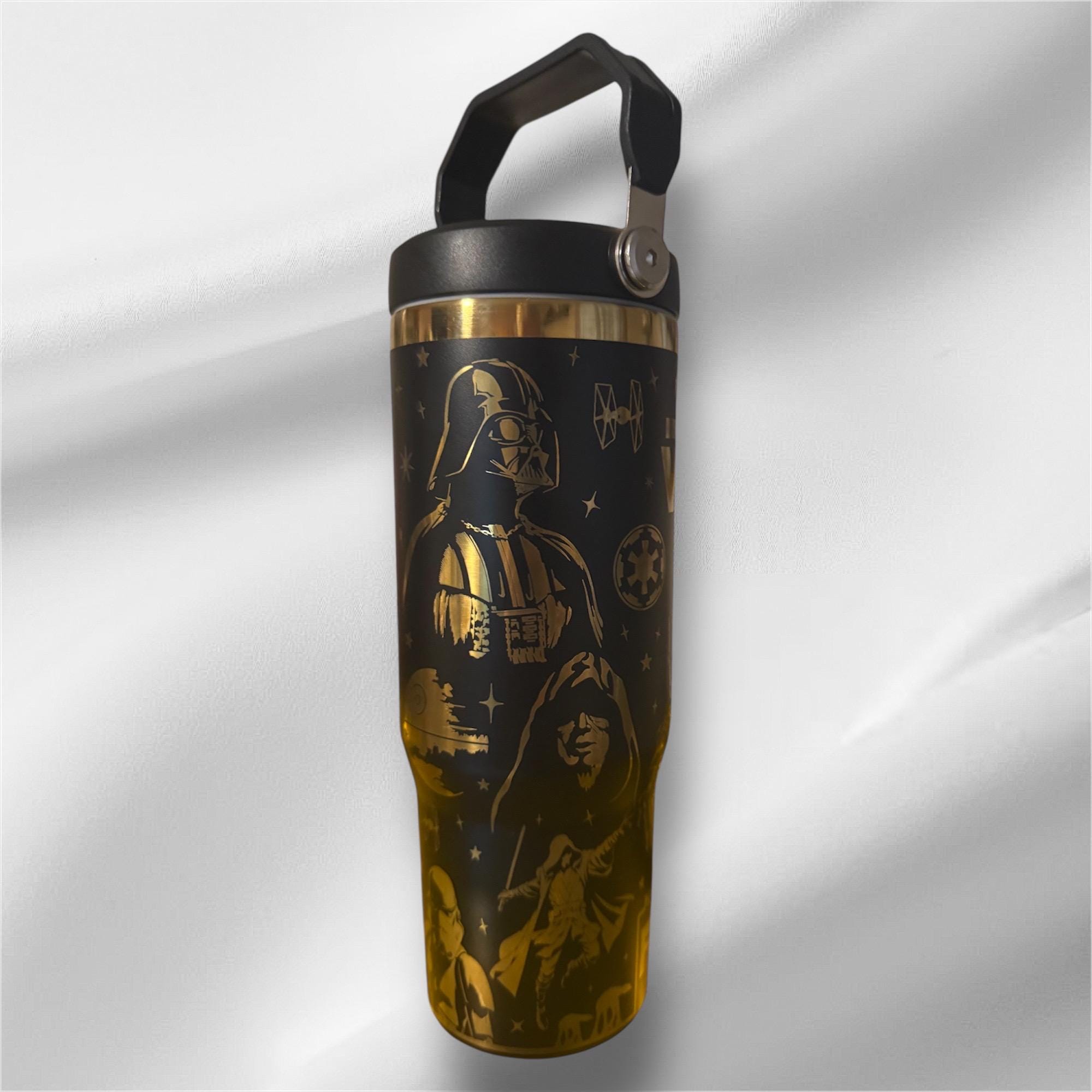 30z Rainbow Accent Star Wars Tumbler | Laser Engraved Tumbler | Handle, Lid and Straw Included   *Availble in gold plated too
