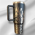 40z Black Giraffe Tumbler | Laser Engraved Tumbler | Handle, Lid and Straw Included.