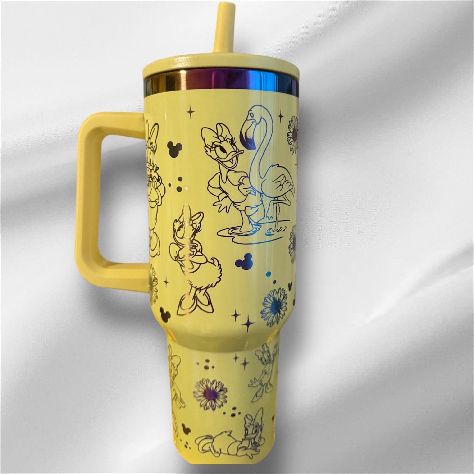 Daisy Duck Tumbler: 40oz Yellow Rainbow Plated Laser Engraved Cup