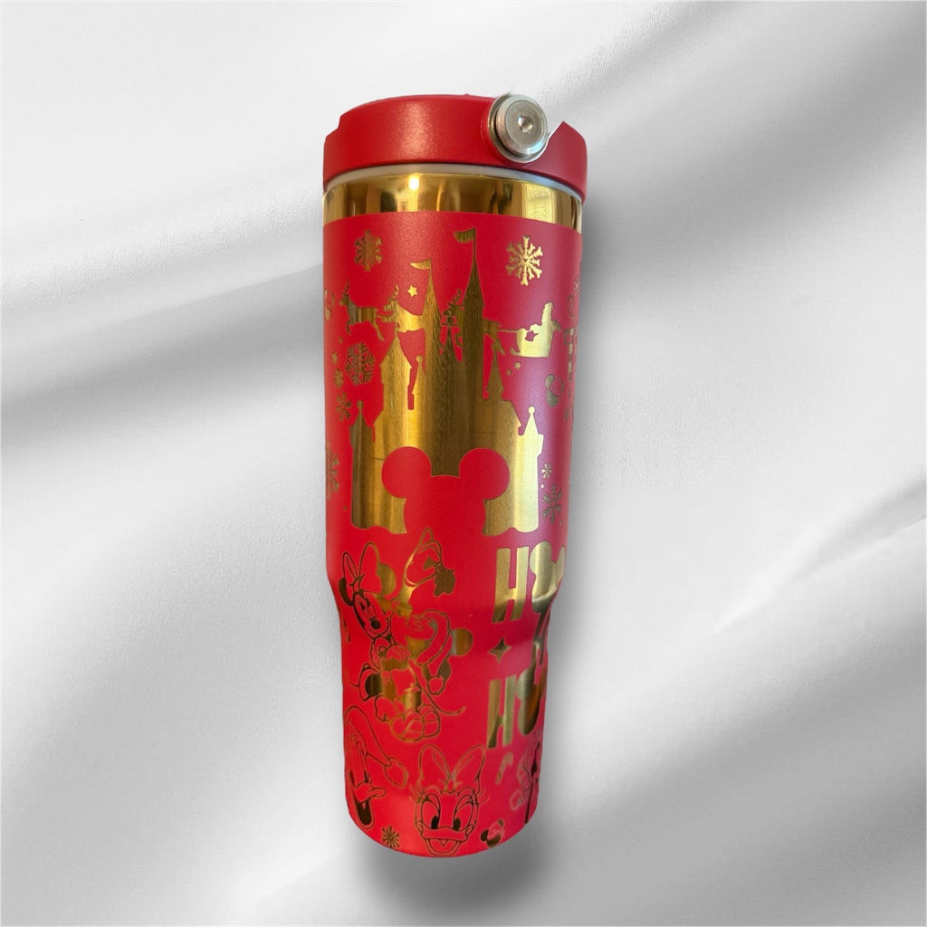 30z Disney Christmas Tumbler | Gold plated Laser Engraved Tumbler | Handle, Lid and Straw Included