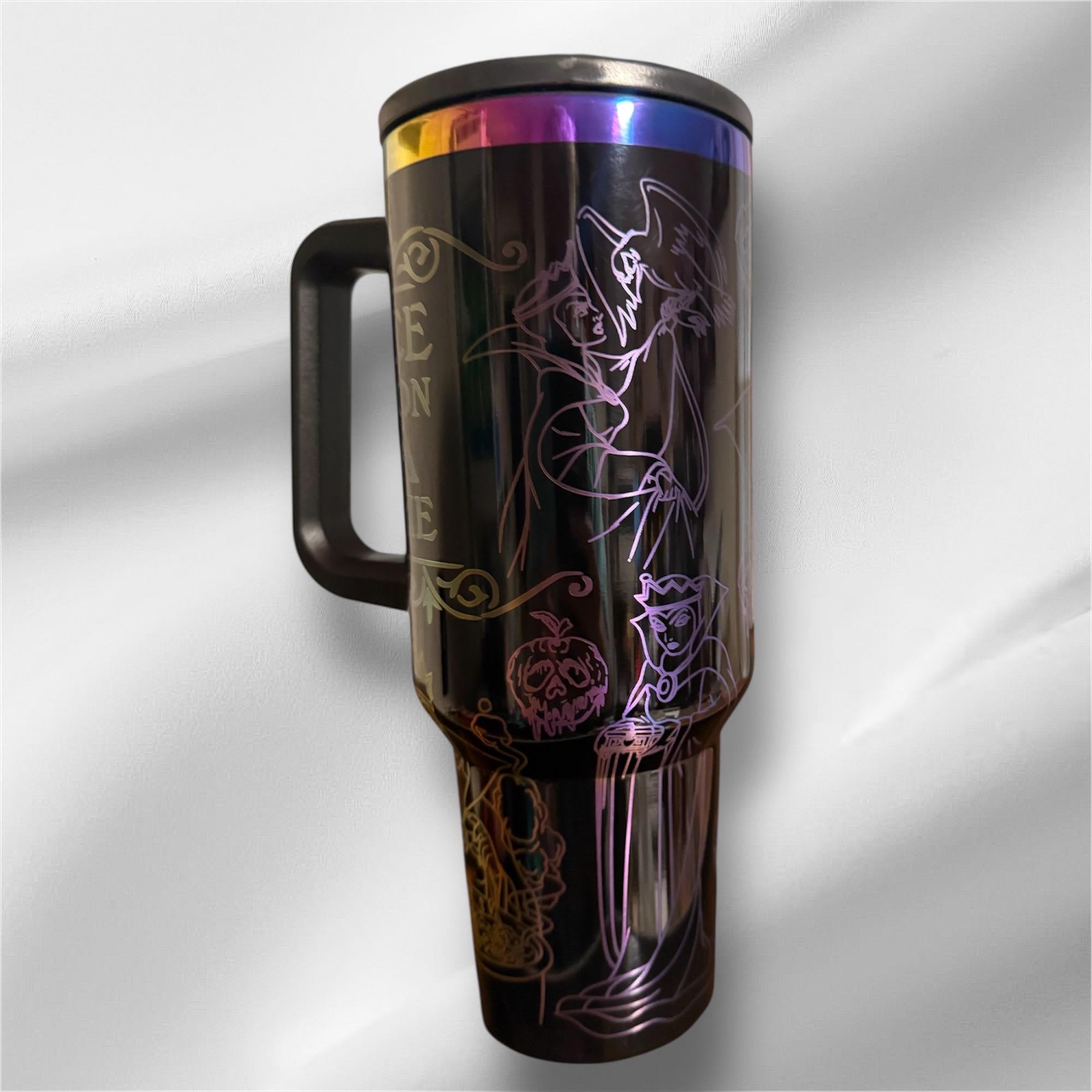 Maleficent Evil Witch Tumbler: Laser Engraved 40 oz with Lid and Straw