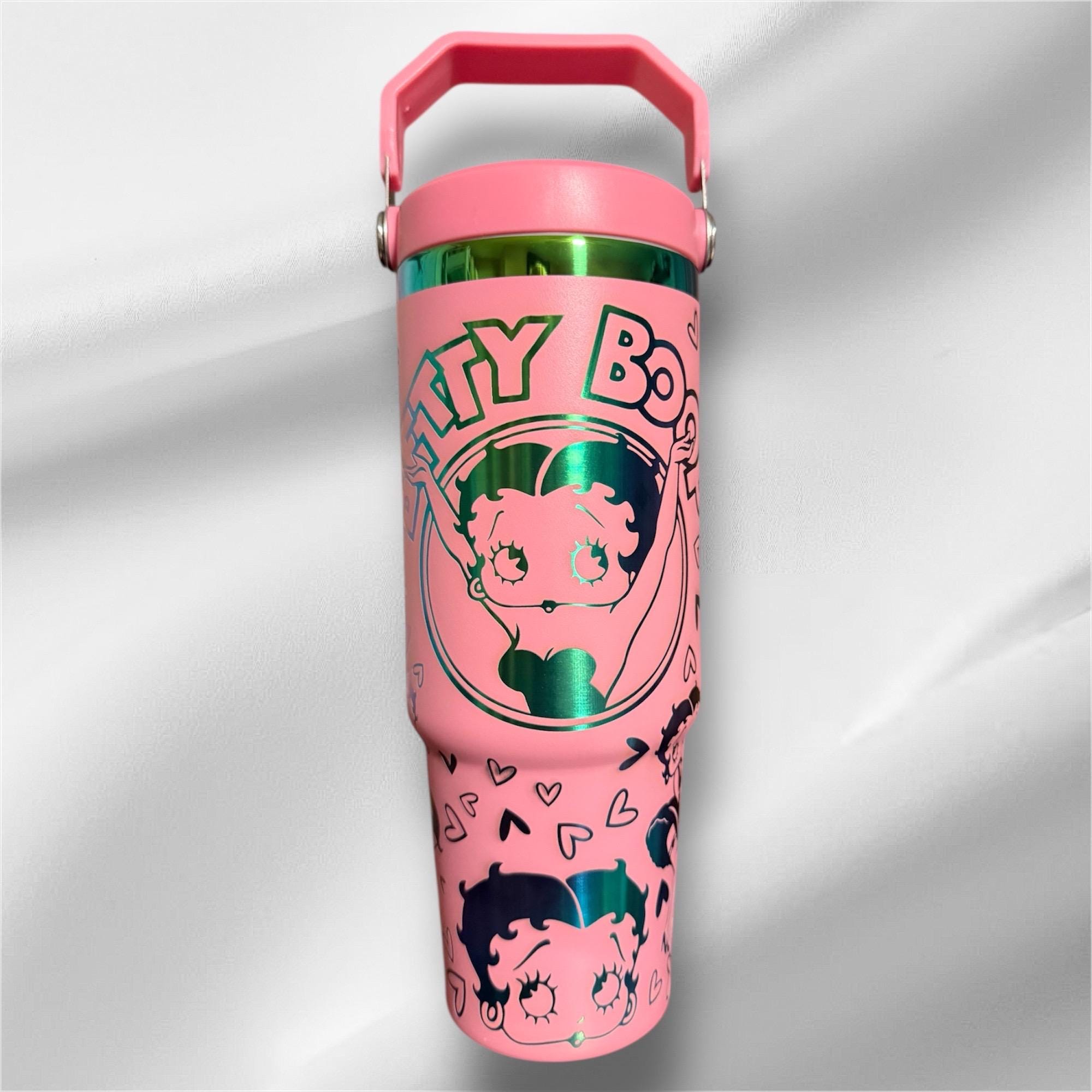 30z Rainbow Accent Betty Boop Tumbler | Laser Engraved Tumbler | Handle, Lid and Straw Included