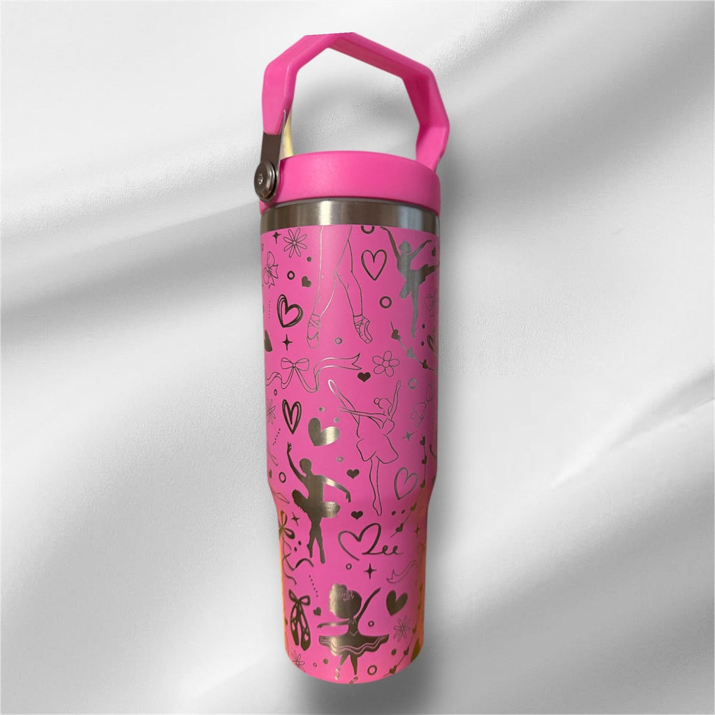 30z Ballerina Tumbler |  Laser Engraved Tumbler | Handle, Lid and Straw Included